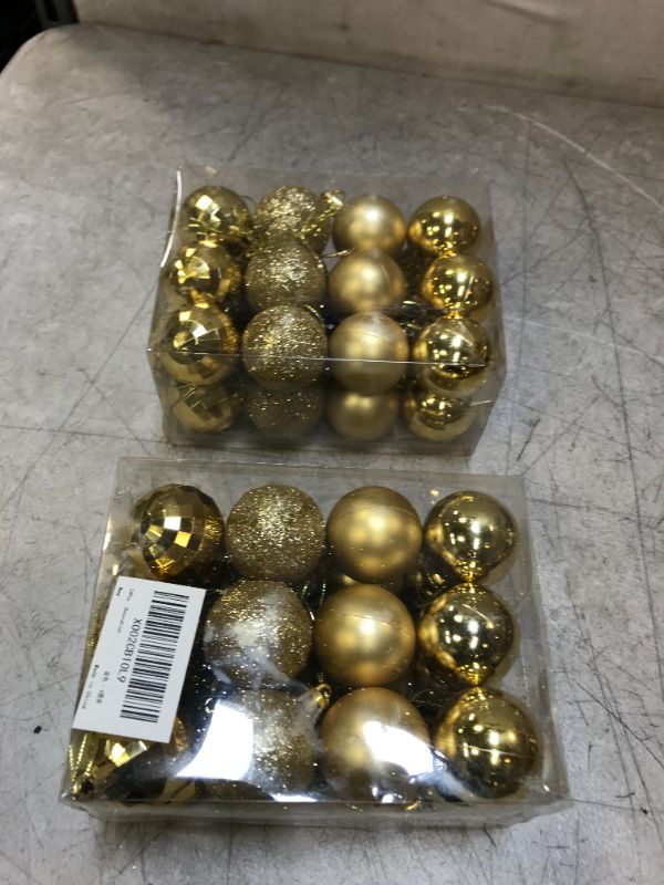 Photo 2 of 2CT Emopeak 24Pcs Christmas Balls Ornaments for Xmas Christmas Tree - 4 Style Shatterproof Christmas Tree Decorations Hanging Ball for Holiday Wedding Party Decoration (1.6"/4.2CM, Gold) 1.6"/4.2CM Gold