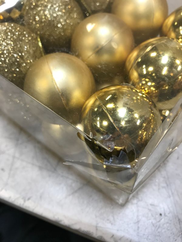Photo 3 of 2CT Emopeak 24Pcs Christmas Balls Ornaments for Xmas Christmas Tree - 4 Style Shatterproof Christmas Tree Decorations Hanging Ball for Holiday Wedding Party Decoration (1.6"/4.2CM, Gold) 1.6"/4.2CM Gold