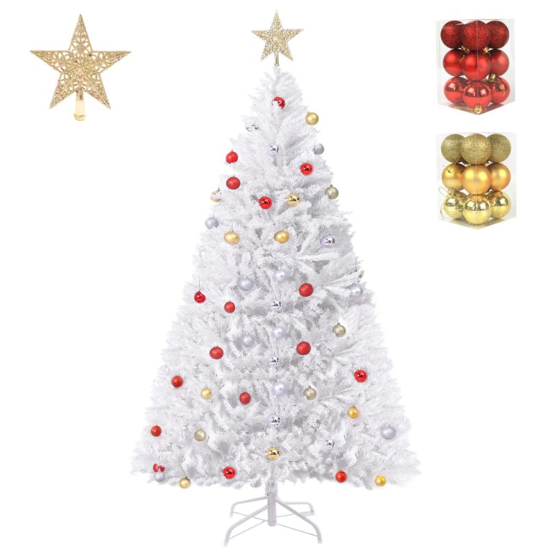 Photo 1 of 4ft Artificial Christmas Tree Lifelike Christmas Tree with Decorations and Solid Metal Stand arbol de Navidad Blanco Premium Hinged Spruce Full Tree (White-A, 4ft) White-a 4ft