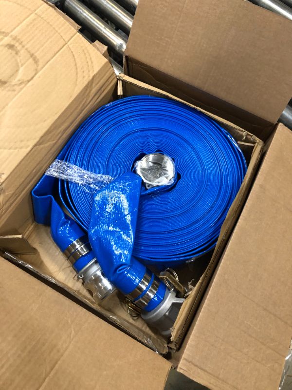 Photo 2 of 2" x 100ft PVC Lay Flat Discharge Hose With Aluminum Camlock C & E Fittings, Cam Lock Fitting Type A included, Heavy Duty Reinforced Pump Backwash Hose Assembly Cam + A 2 in x 100ft