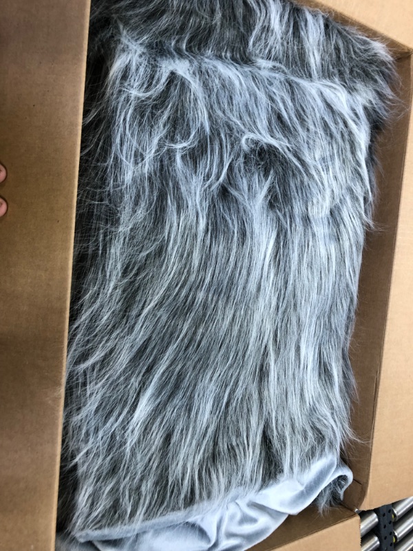 Photo 3 of Luxury Faux Fur Blanket King Size, Ultra Big Grey and Black High Pile Mixed Faux Fur Blanket, Oversized Super Warm, Fuzzy, Elegant, Fluffy Decoration Blanket Scarf for Sofa, Couch and Bed, 104''x 90'' Grey 104'' x 90'' ***OUT OF PACKAGE FOR PICTURES***