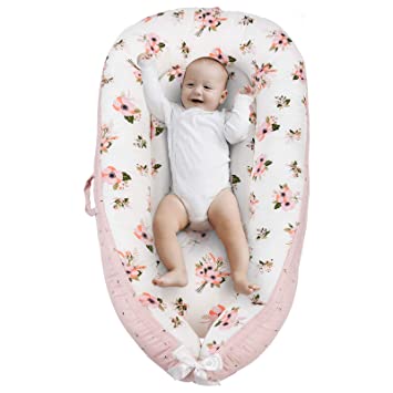 Photo 1 of Baby Lounger Cover Portable Newborn Lounger Seat Cover, Reversible Infant Nest, Durable and Machine Washable, Adjustable Lounger for Babies (Pink Blossom)
