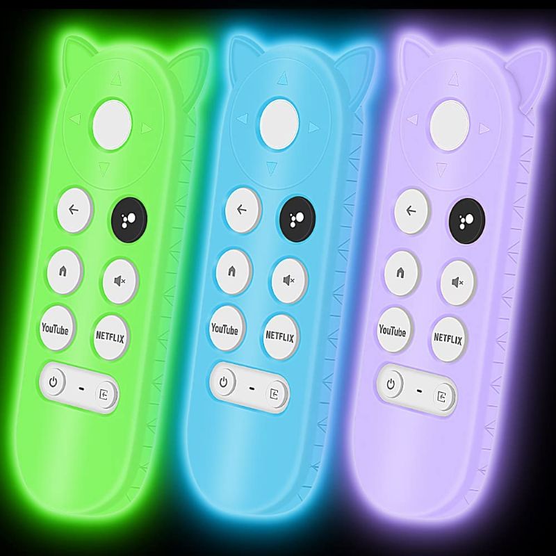 Photo 1 of 3Pack Silicone Protective Case for Google Chromecast Remote Control,Remote Case Holder Skin for Google 2020 Voice Remote,Shockproof Bumper Remote Back Covers Protector -Glowpurple Glowblue Glowgreen
