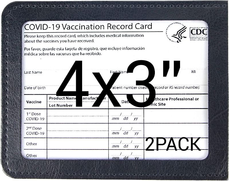 Photo 1 of  Vaccine Card Holder PU Leather, 4x3" Covid Vaccination Card Holder, CDC Vaccine Card Protector, 2 Pcs (Black)
