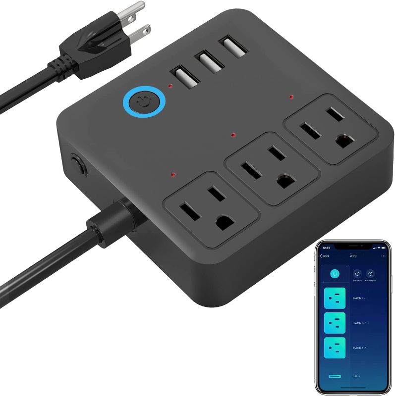 Photo 1 of  Smart Power Strip, 3 USB Ports and 3 Individually Controlled Smart Outlets, WiFi Surge Protector Works with Alexa Google Home, Home Office Cruise Ship Travel Multi-Plug Extender Flat Plug, 10A
