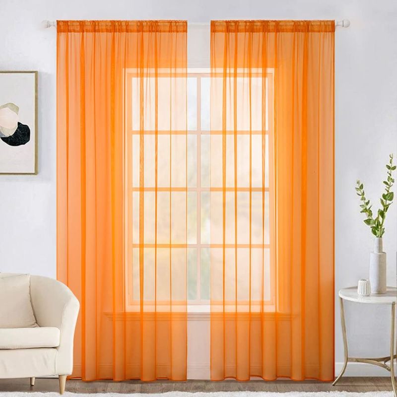 Photo 1 of 2 Panels Solid Fall Color Sheer Window Curtains Elegant Window Voile Panels/Drapes/Treatment for Bedroom Living Room (54 X 84 Inches Orange)
