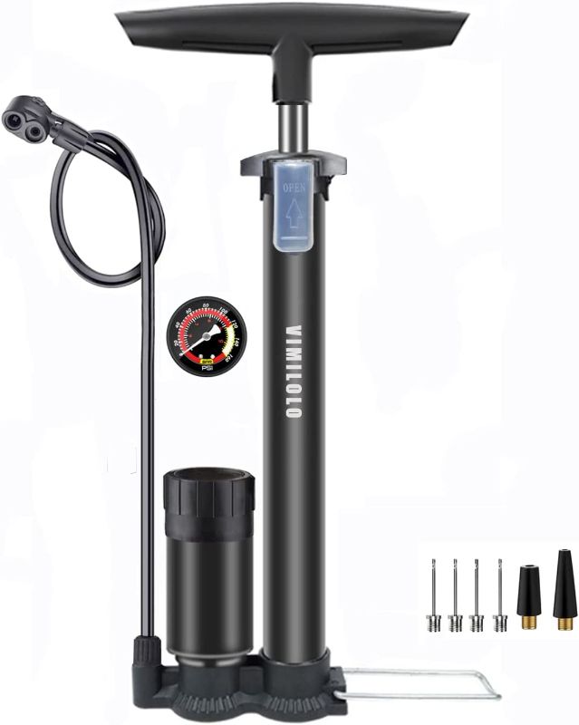 Photo 1 of  Bike Floor Pump with Gauge,Ball Pump Inflator Bicycle Floor Pump with high Pressure Buffer Easiest use with Both Presta and Schrader Bicycle Pump Valves-160Psi Max
