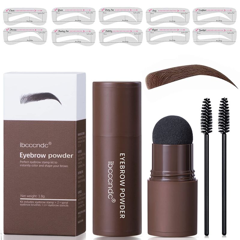 Photo 1 of  One Step Eyebrow Stamp Shaping Kit - Eyebrow Powder Stamp with 10 Reusable Eyebrow Stencils 2 Eyebrow Pen Brushes, Long Lasting Waterproof Eyebrow Makeup (dark brown)
