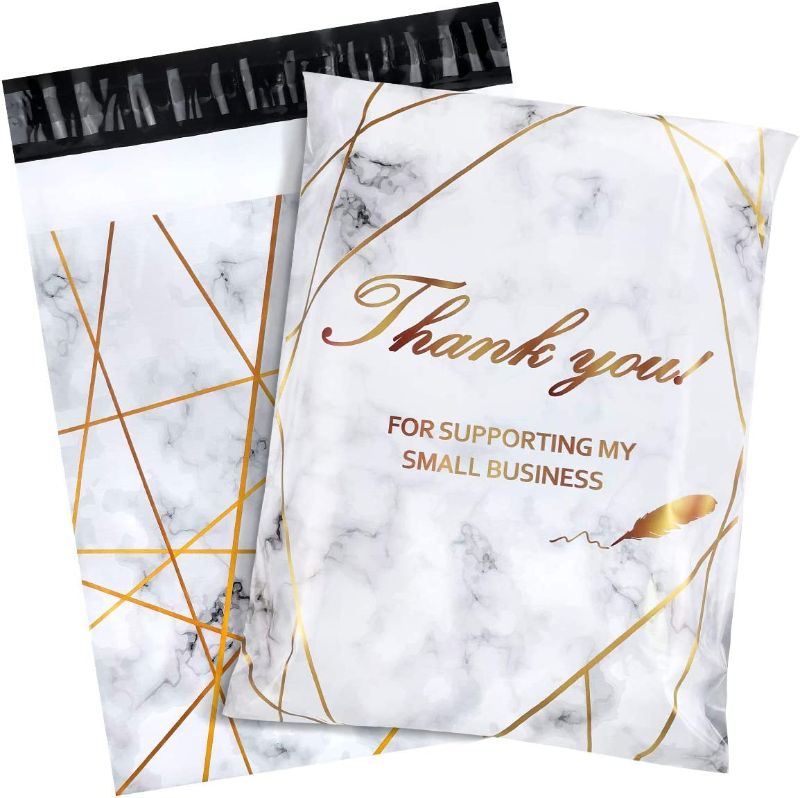 Photo 1 of 100 Pack Poly Mailers, 10” X 13” Envelopes Plastic Custom Mailing Shipping Bags, Poly Mailer Envelope with Self Seal Adhesive Strip - Waterproof & Tear-Proof (Marble Gold)
