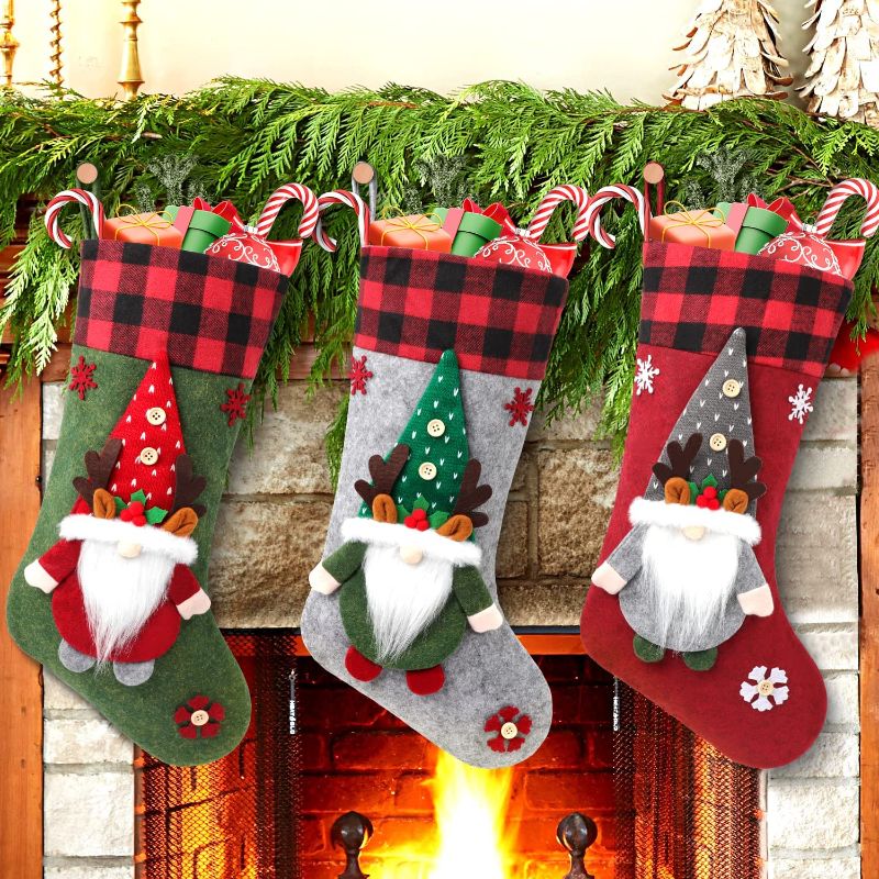 Photo 1 of  Christmas Stockings, 3 Pack Fireplace Hanging Stockings Party Decorations
