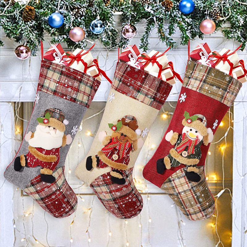 Photo 1 of 2 PACK (3 IN EACH) Christmas Stockings, Large Xmas Fireplace Hanging Stockings 