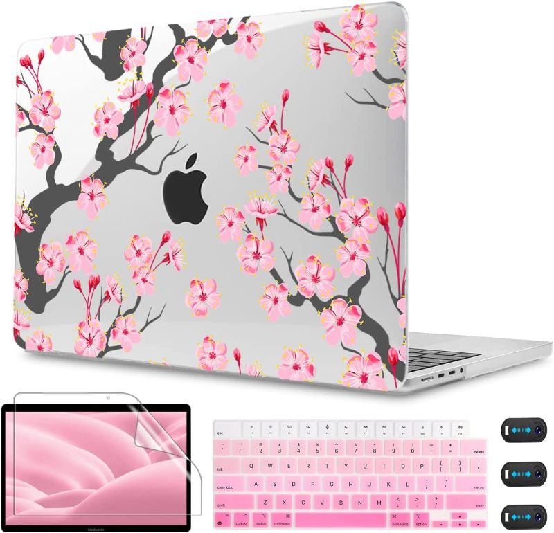 Photo 1 of  Cherry Blossoms Hard Shell Case for MacBook Pro 14 inch A2442 M1 Pro/Max 2021 2022 Release, Cherry Floral Cover with Keyboard Cover Screen Protector for 2021 New Pro 14.2”