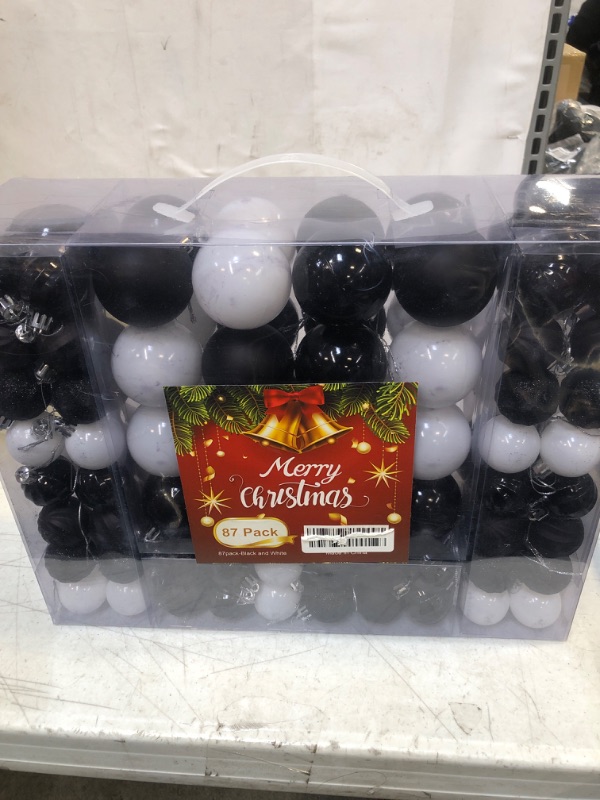 Photo 2 of 87-Pack Shatterproof Christmas Ball Ornaments Set, Christmas Tree Decorations with Hand-held Gift Package for Xmas Tree Holiday Wedding Party (Black and White)
