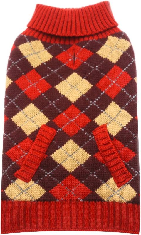 Photo 1 of  Thicken Classic Plaid Knit Warm Puppy Sweater with Leash Hole for Fall Winter XS