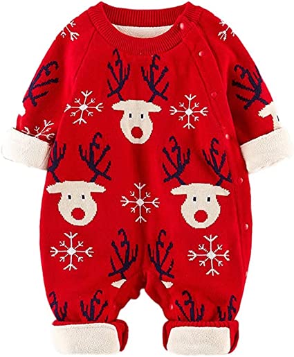 Photo 1 of Newborn Baby Christmas costumes Infant Knit Sweater Romper Elk Santa 12-18M
