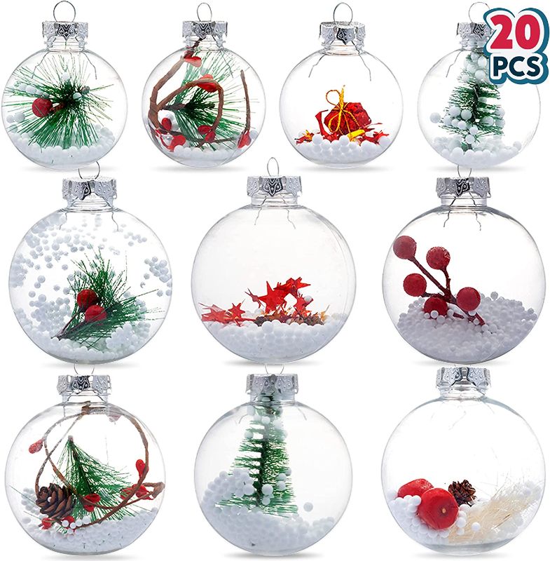 Photo 1 of 20 Pcs 3.15'' and 2.36'' Christmas Bulb Ornaments Shatterproof Clear Plastic Christmas Ornaments, Snow Filling Ball Ornaments 