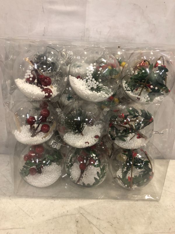 Photo 2 of 20 Pcs 3.15'' and 2.36'' Christmas Bulb Ornaments Shatterproof Clear Plastic Christmas Ornaments, Snow Filling Ball Ornaments 