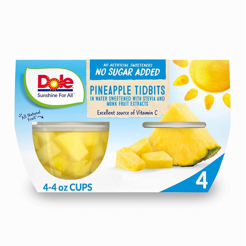 Photo 1 of 2 PACKS OF 4 Dole Fruit Bowls Pineapple Tidbits, No Sugar Added, Gluten Free Healthy Snack, 4 Oz - 8 CUPS TOTAL
