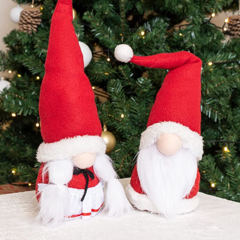 Photo 1 of  2PCS Christmas Gnomes Decoration 12” Santa Couple Plush Gnome Ornaments