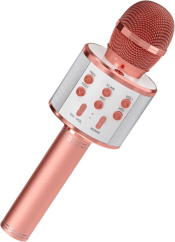 Photo 1 of  Kids Microphone for Singing, Wireless Bluetooth Karaoke Microphone for Adults, Portable Handheld Karaoke Machine, Toys for Boys and Girls Gift for Birthday Party (Rose Gold)
