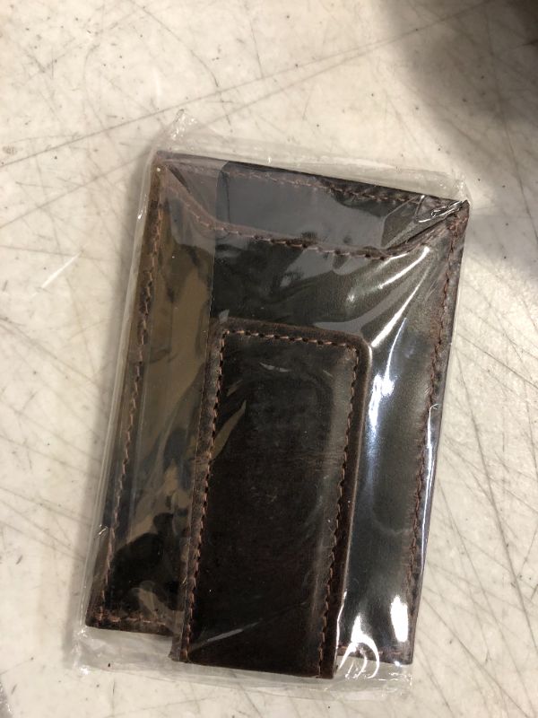 Photo 2 of AARON LEATHER GOODS Leather Wallet With Money Clip | Super Strong Magnet | Front Pocket Wallet With Exterior ID Window (brown)
