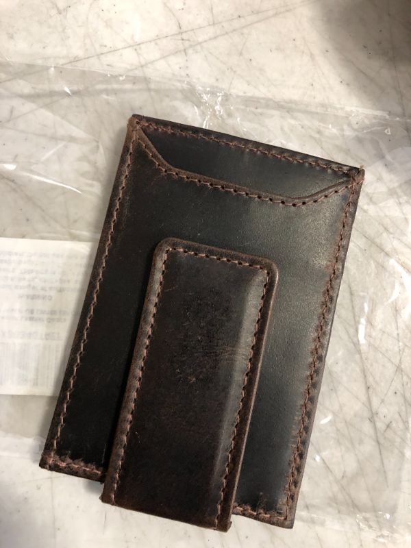 Photo 4 of AARON LEATHER GOODS Leather Wallet With Money Clip | Super Strong Magnet | Front Pocket Wallet With Exterior ID Window (brown)
