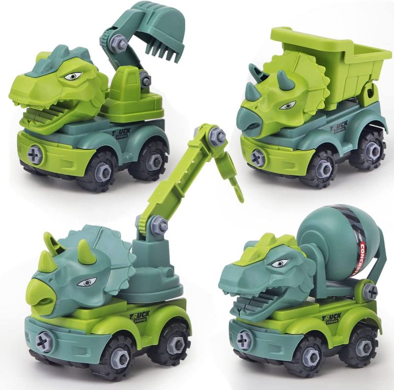 Photo 1 of  Take-Apart Dinosaur Construction Trucks Car with Screwdriver & Wrench, DIY Kids Building Vehicle Educational STEM Toy

