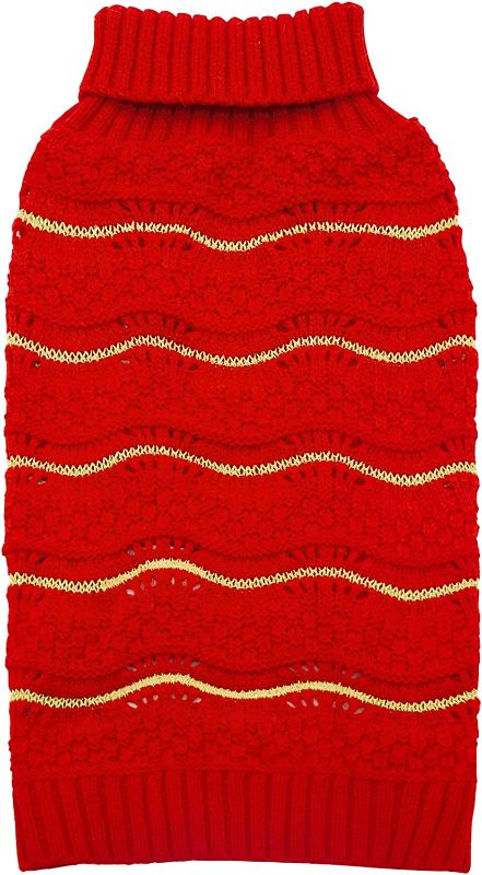 Photo 1 of Dog Sweater with Waved-Pattern Golden Thread Knitted Turtleneck Dog Knitwear for Small Dogs Fall Winter Dog Apparel,Red,XL
