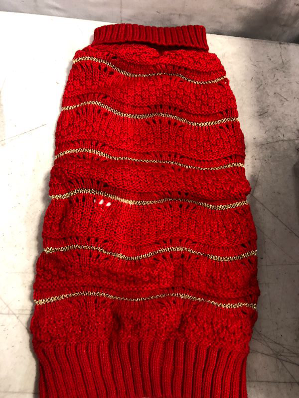 Photo 3 of Dog Sweater with Waved-Pattern Golden Thread Knitted Turtleneck Dog Knitwear for Small Dogs Fall Winter Dog Apparel,Red,XL
