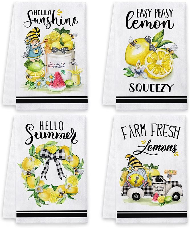 Photo 1 of Summer Kitchen Towels, Lemon Dish Towels Set of 4, Summer Funny Kitchen Towels Housewarming Gifts
