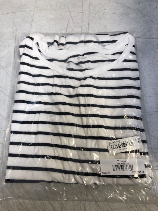 Photo 1 of Daily Ritual Women's Jersey Standard-Fit Short-Sleeve Boat-Neck T-Shirt Rayon Blend White/Navy, Stripe Medium