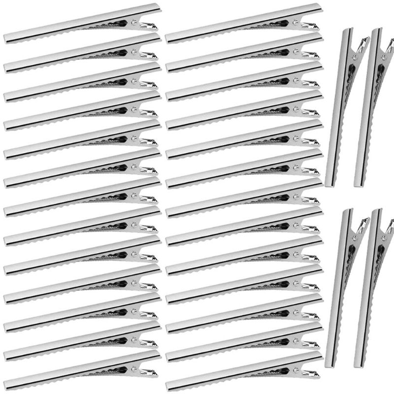 Photo 1 of 30 Packs 3 Inches Hair Clips for Women Professional Non-Slip Hairdressing Curl Setting Natural Hair Sectioning Clips Metal Alligator Clips for Hair Extensions Silver Color (Silver)
