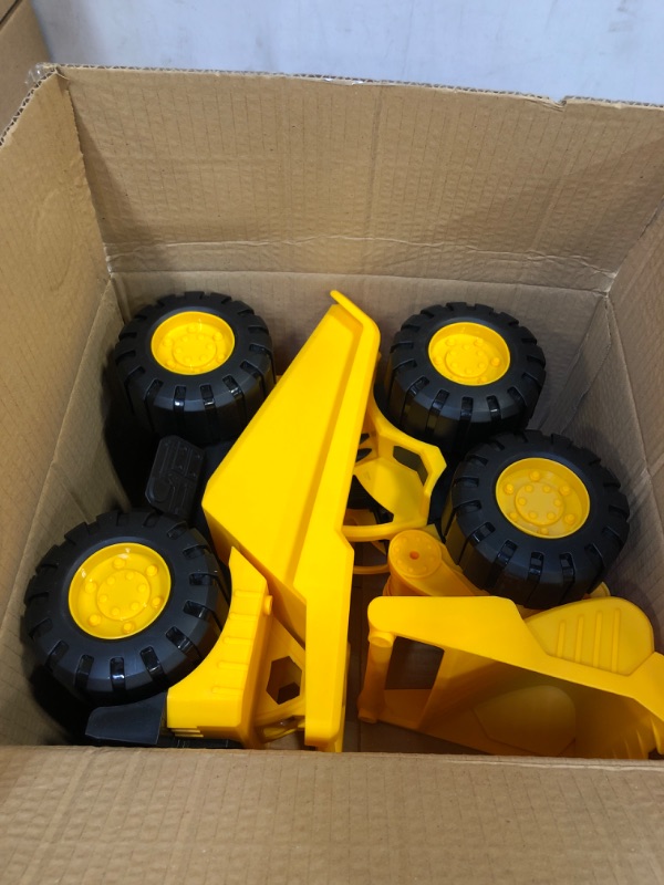 Photo 1 of Amazon Basics Toy Construction Vehicle Set, Dump Truck and Bulldozer, Indoor/Outdoor, 10-Inch, Yellow (Pack of 2)