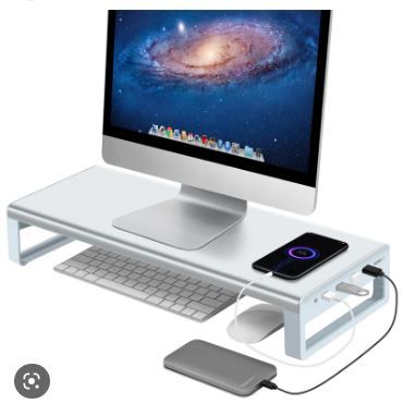 Photo 1 of VAYDEER USB 3.0 Aluminum Monitor Stand Metal Riser Support Transfer Data,Keyboard and Mouse Storage Desk Organizer for Laptop,Computer,Notebook,MacBook(Monitor Size Up to 27 inches)