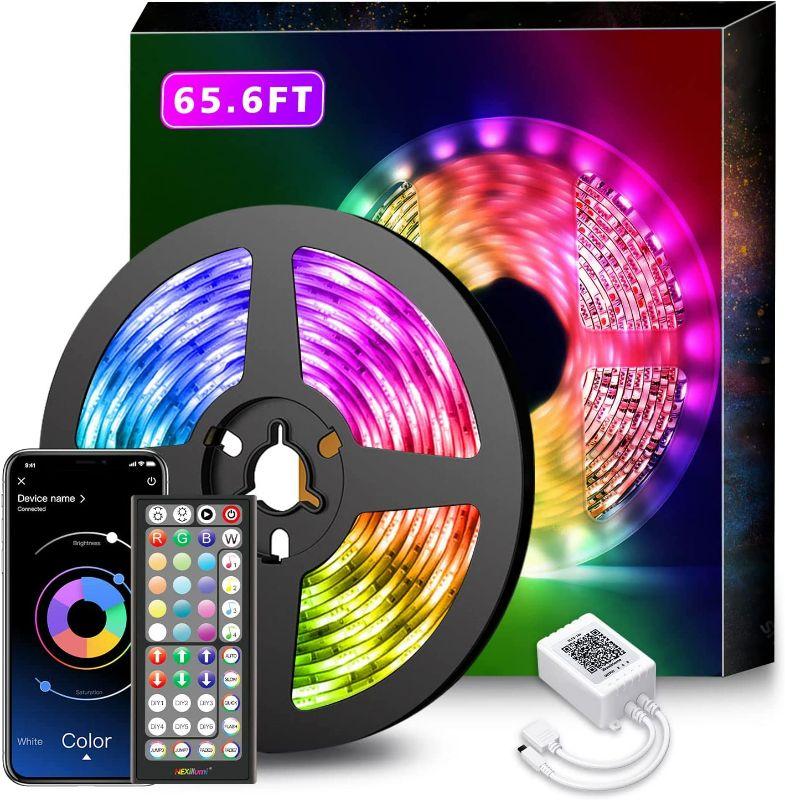 Photo 1 of Nexillumi 50Ft LED Strip Lights Music Sync Color Changing RGB LED Strip 44-Key Remote, Sensitive Built-in Mic, App Controlled LED Lights Rope Lights, 5050 RGB LED Light Strip(APP+Remote+Mic)