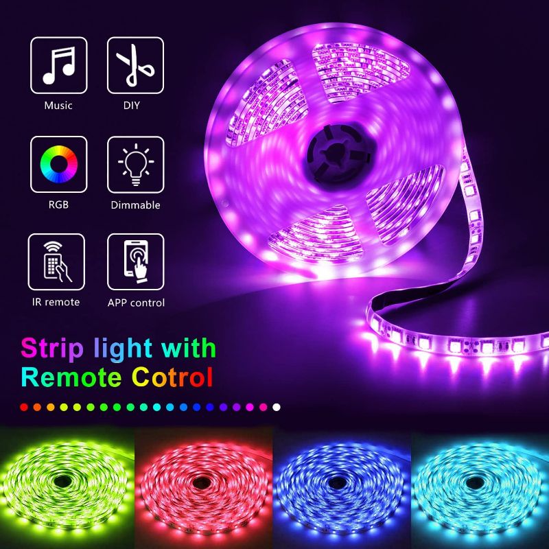 Photo 4 of Nexillumi 50Ft LED Strip Lights Music Sync Color Changing RGB LED Strip 44-Key Remote, Sensitive Built-in Mic, App Controlled LED Lights Rope Lights, 5050 RGB LED Light Strip(APP+Remote+Mic)