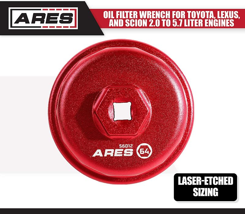 Photo 2 of ARES 56012-64mm Oil Filter Wrench for Toyota, Lexus, and Scion 2.0 to 5.7 Liter Engines - 3/8-Inch Drive - Easily Remove Oil Filters