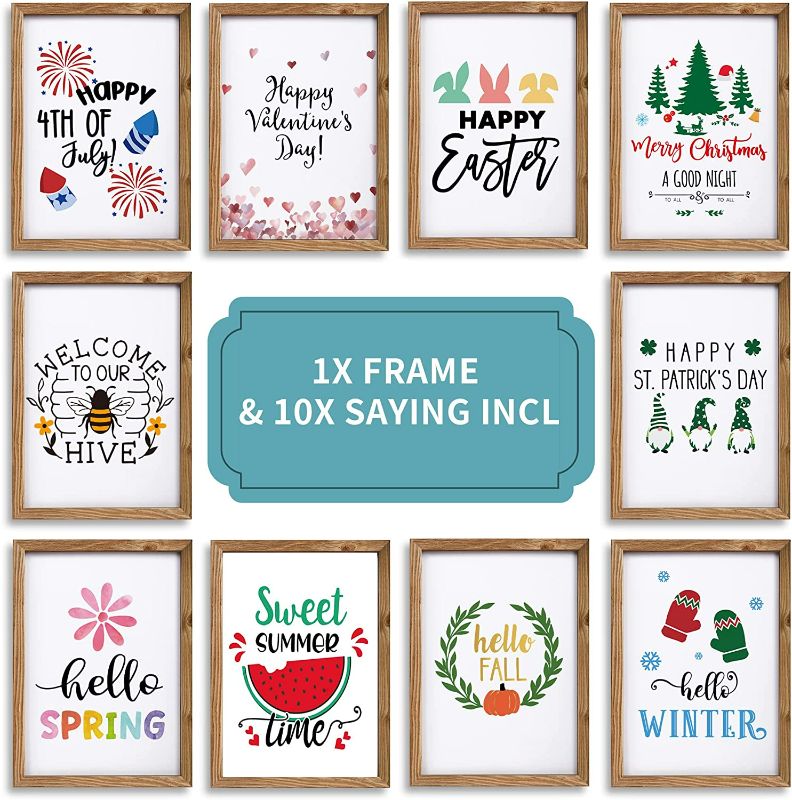 Photo 3 of Farmhouse Wall Decor Signs for Valentines Day Decorations, Home Decor Signs with 10 Interchangeable Sayings Easy to Hang Indoor Decor 11x16” Rustic Wood Frame Sign Seasonal Decoration Holiday Gift