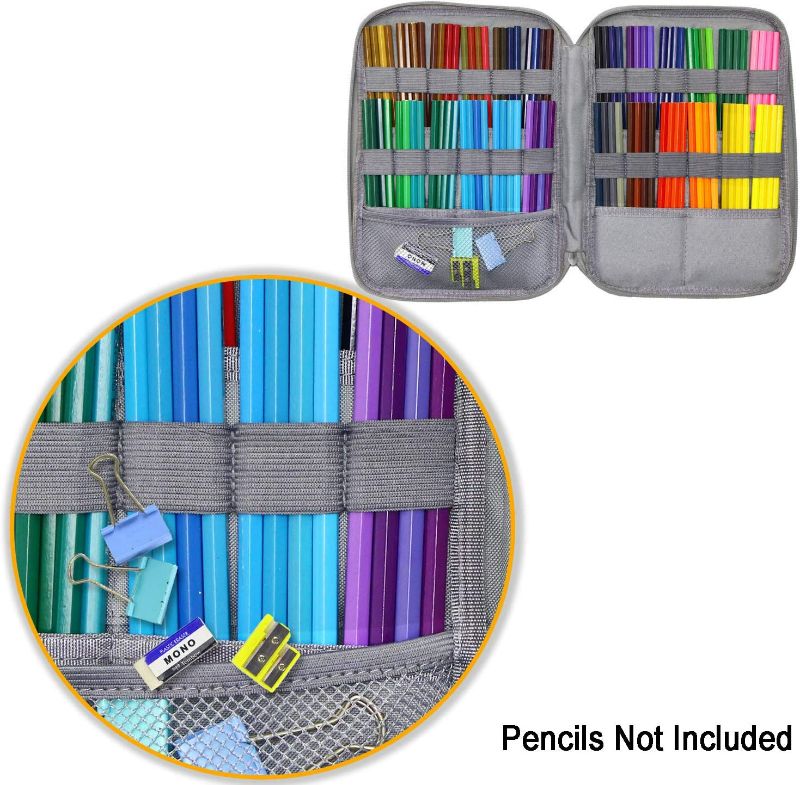 Photo 2 of YOUSHARES 96 Slots Colored Pencil Case, Large Capacity Pencil Holder Pen Organizer Bag with Zipper for Prismacolor Watercolor Coloring Pencils, Gel Pens for Student & Artist (Learning Cat)
