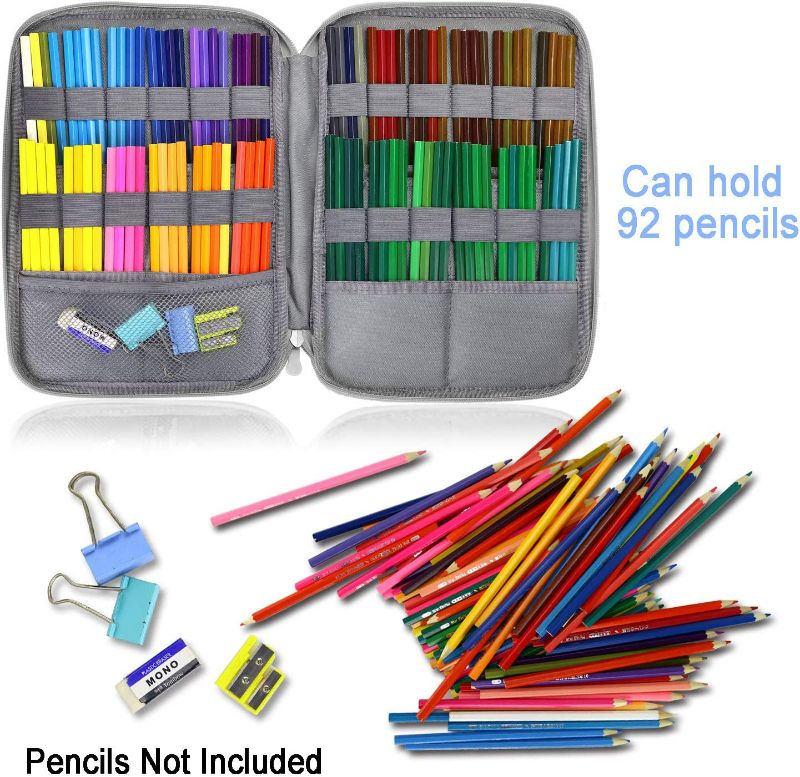 Photo 3 of YOUSHARES 96 Slots Colored Pencil Case, Large Capacity Pencil Holder Pen Organizer Bag with Zipper for Prismacolor Watercolor Coloring Pencils, Gel Pens for Student & Artist (Learning Cat)