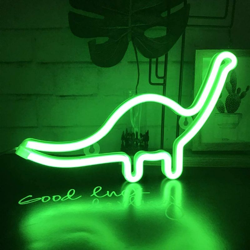 Photo 2 of QiaoFei Cute Dinosaur Night Light for Kids Gift's LED Dinosaur Neon Signs Dino Lamp for Wall Decor Bedroom Decorations Home Party Holiday Decor Battery or USB Operated Table Night Light Signs