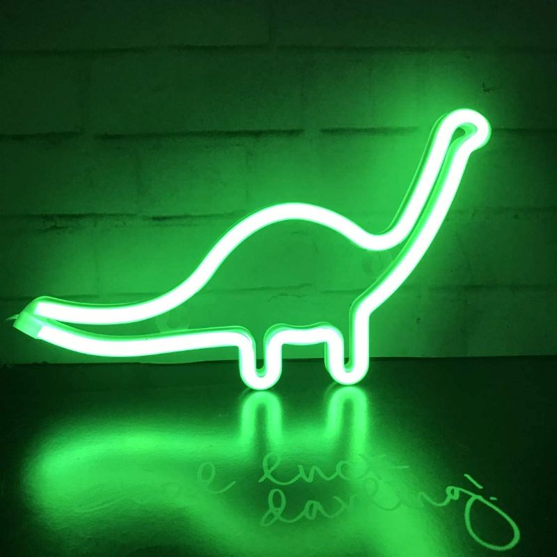 Photo 3 of QiaoFei Cute Dinosaur Night Light for Kids Gift's LED Dinosaur Neon Signs Dino Lamp for Wall Decor Bedroom Decorations Home Party Holiday Decor Battery or USB Operated Table Night Light Signs