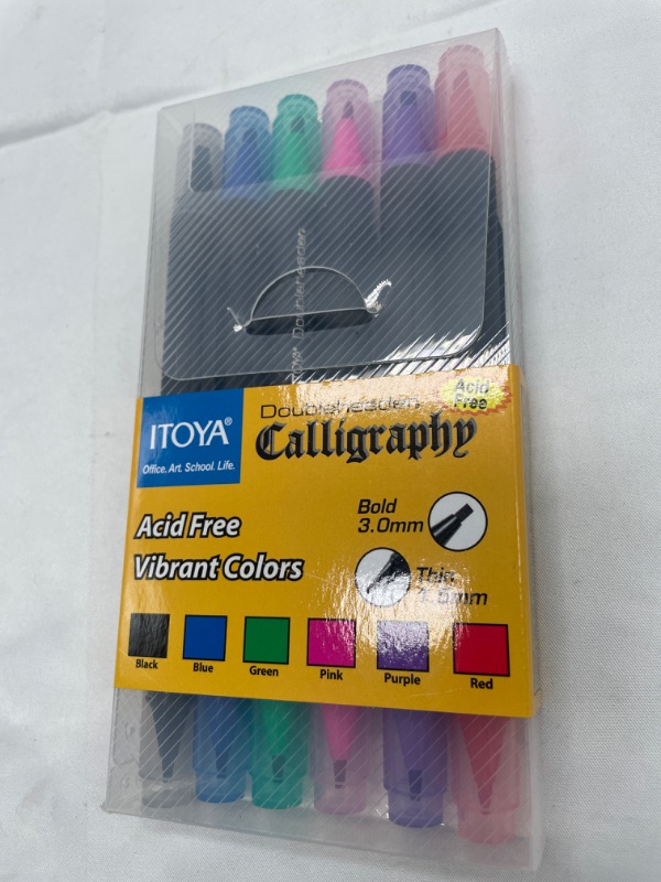 Photo 2 of ProFolio by Itoya, Double Header Calligraphy Marker, 1.5mm and 3mm Chisel Tips - Assorted Colors, Set of 6
