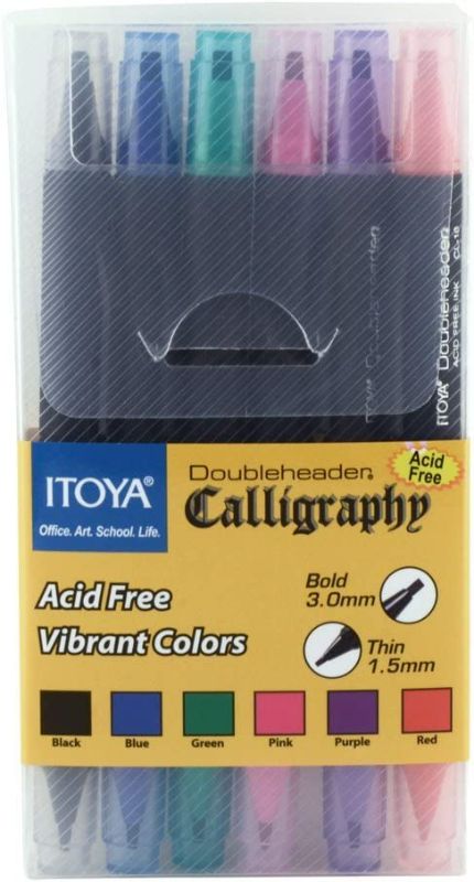 Photo 1 of ProFolio by Itoya, Double Header Calligraphy Marker, 1.5mm and 3mm Chisel Tips - Assorted Colors, Set of 6