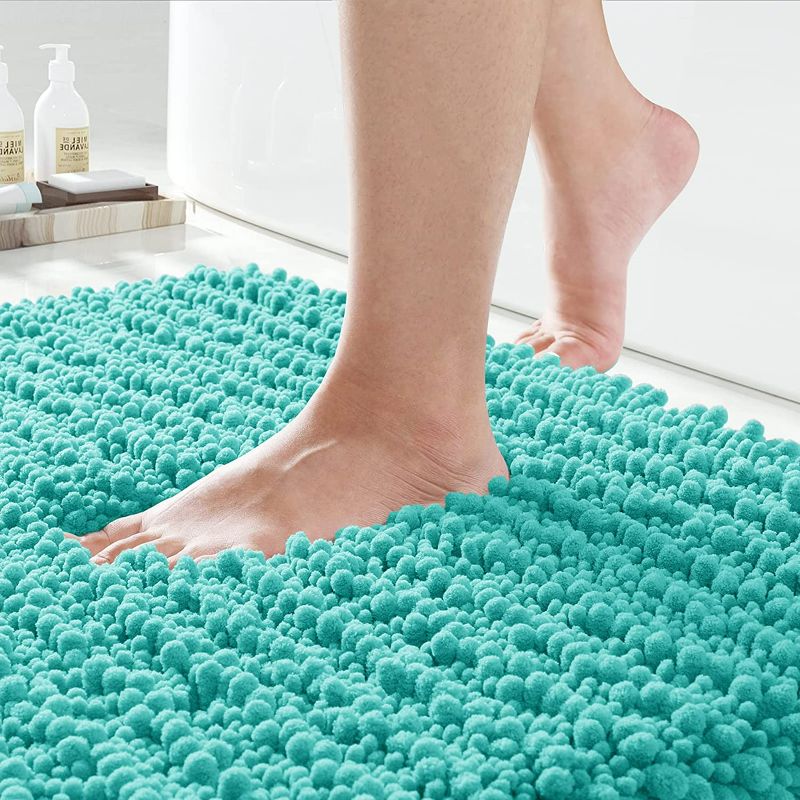 Photo 1 of Yimobra Original Luxury Chenille Bath Mat,32 x 20 Inches, Soft Shaggy and Comfortable, Large Size, Super Absorbent and Thick, Non-Slip, Machine Washable, Perfect for Bathroom, Lake Blue