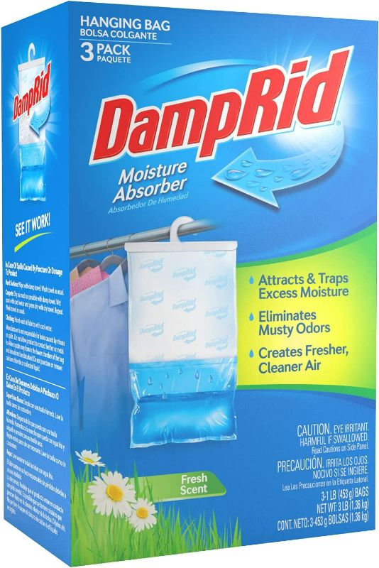 Photo 1 of DampRid Hanging Bag, Moisture Absorber, 1 box of 3 bag (16 oz. each bag.), Blue