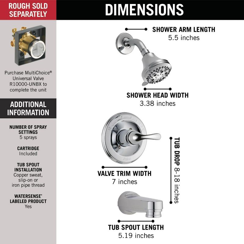 Photo 2 of Delta Faucet Classic Bathtub Faucet Set, Shower Faucet Set, Delta Shower Trim Kit, Tub and Shower Faucet Combo, Chrome T13420-PD (Valve Not Included)