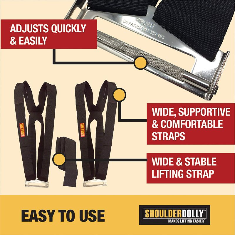 Photo 2 of Shoulder Dolly Moving Straps - Lifting Strap for 2 Movers - Move, Lift, Carry, And Secure Furniture, Appliances, Heavy, Bulky Objects Safely, Efficiently, More Easily Like The Pros - Essential Moving Supplies - LD1000