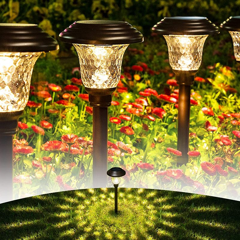 Photo 1 of 8 Pack Solar Pathway Lights, Solar Garden Lights Outdoor Warm White, Waterproof Led Path Lights for Yard, Patio, Landscape, Walkway (Brown)
