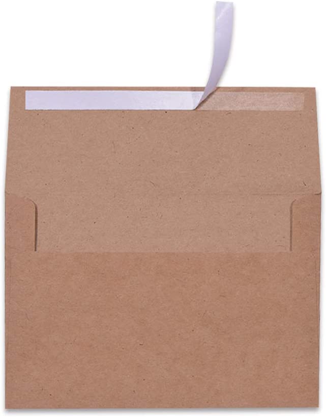 Photo 1 of 100 Pack A7 Brown Kraft Paper Invitation 5 x 7 Envelopes - Quick Self Seal For 5x7 Cards| Perfect for Weddings, Invitations, Baby Shower| Stationery For General, Office | 5.25 x 7.25 Inches